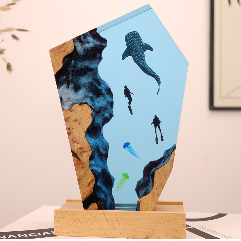 Resin Art For Wedding Gift - Reçine Mağara Balinası Dalgıç Masaüstü Denizanası
