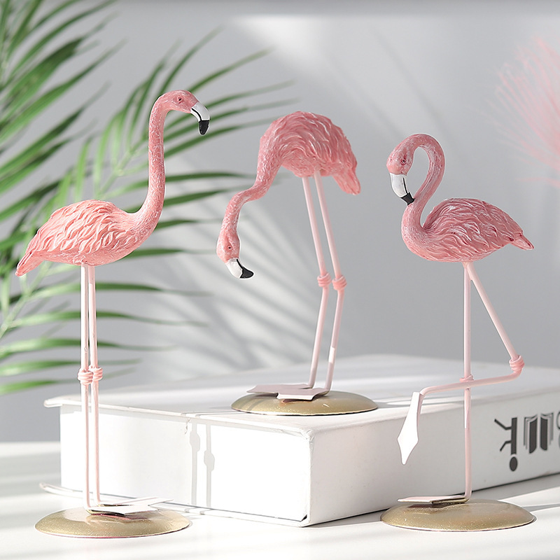 Resin Art For Wedding Gift - 3 Adet Pembe Flamingo Figürleri Tropikal