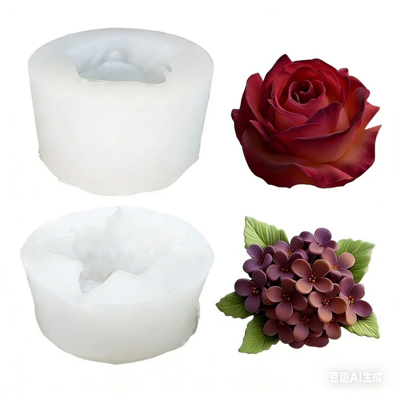 Resin Art Rose - 2 Adet 3D Gül Leylak Çiçeği