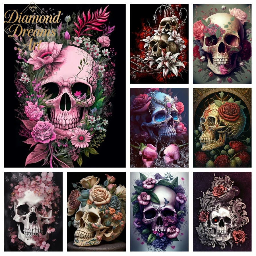 Resin Art Rose - Çerçevesiz, Cadılar Bayramı Kafatası Elmas Boyama