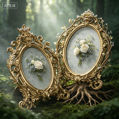 Resin Art For Wedding Gift - Retro Altın Oval Reçine Fotoğraf Çerçevesi